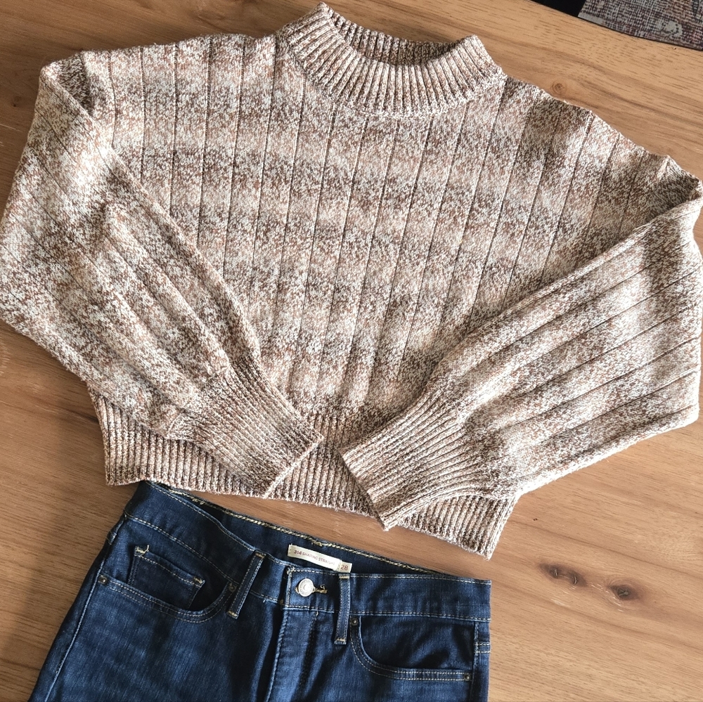 Sage The Label Ribbed Sweater | Size S | Neutral Shimmer Knit Pullover